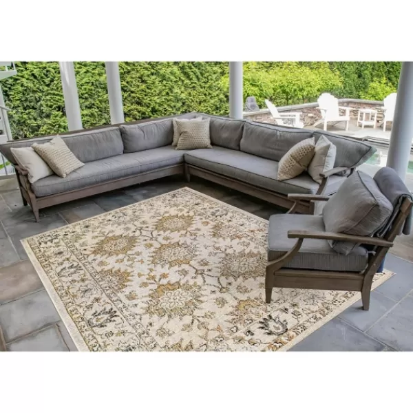 Outdoor Rugs-Kirkland's Home Irene Yellow Daffodil Outdoor Area Rug, 6X9 Ivory/Yellow