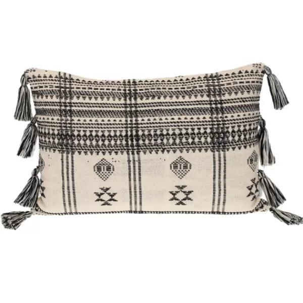 Pillows-Kirkland's Home Ivory And Black Boho Stripes Lumbar Pillow Ivory/Black