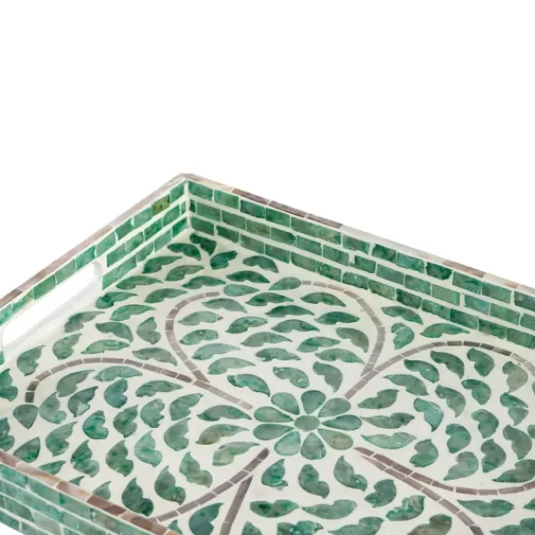 Decorative Trays-Kirkland's Home Ivory And Clover Mosaic Capiz Shell Tray, 15 In. Green/Ivory