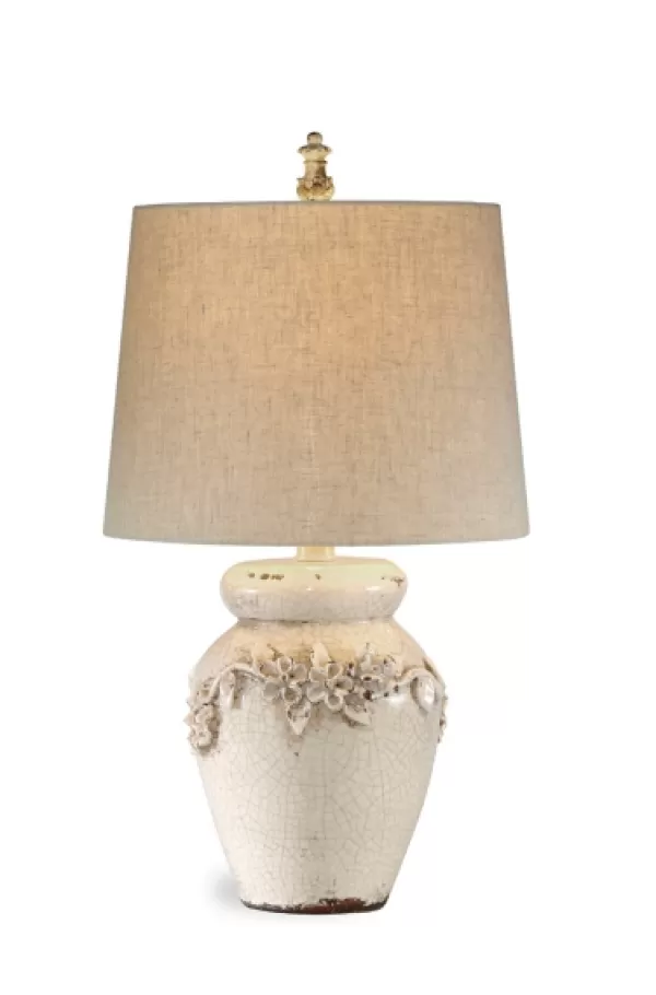 Table Lamps-Kirkland's Home Ivory Crackled Floral Table Lamp Tan