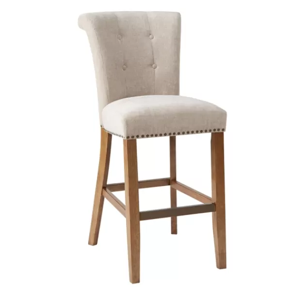 Bar Stools & Counter Height Stools-Kirkland's Home Ivory Wesley Tufted Bar Stool With Nailhead Trim White