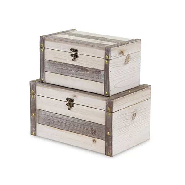 Baskets & Boxes-Kirkland's Home Ivory Wood And Metal Boxes, Set Of 2 Ivory/Gray