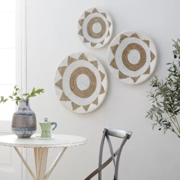 Wall Plaques-Kirkland's Home Ivory Woven Cotton Round 3-Pc. Wall Decoration White/Tan