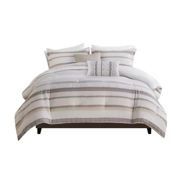 Comforters-Kirkland's Home Jacquard Stripe 5-Pc. Cali King Comforter Set White/Gray/Tan