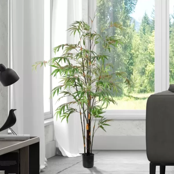 Trees & Topiaries-Kirkland's Home Japanese Bamboo Tree In Black Planter, 5 Ft.