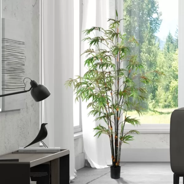 Trees & Topiaries-Kirkland's Home Japanese Bamboo Tree In Black Planter, 6 Ft.