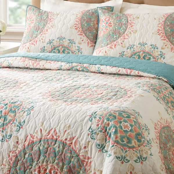 Quilts-Kirkland's Home Jessica Simpson Blue Pompeii King Quilt Set Blue/White