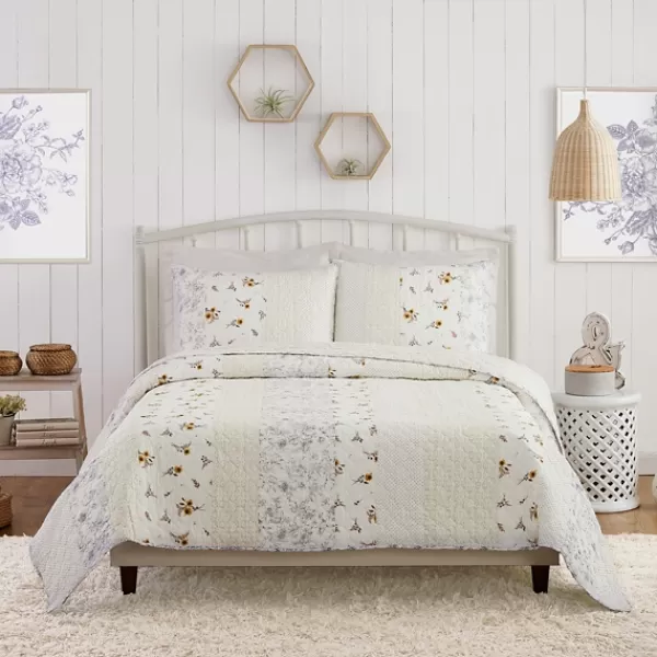 Quilts-Kirkland's Home Jessica Simpson Floral Endora King Quilt Set White