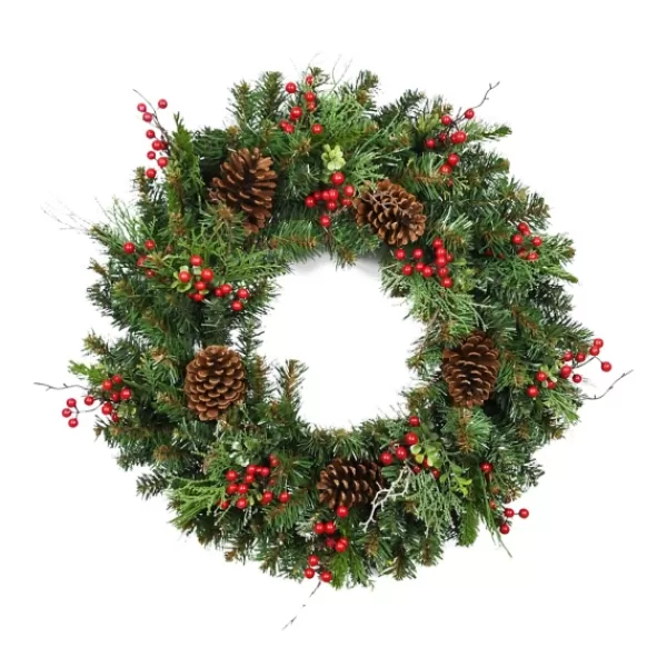 Wreaths-Kirkland's Home Jolly Pine Sprigs And Red Berries Wreath Green/Brown/Gold