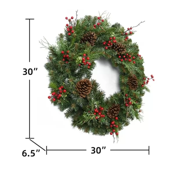 Wreaths-Kirkland's Home Jolly Pine Sprigs And Red Berries Wreath Green/Brown/Gold