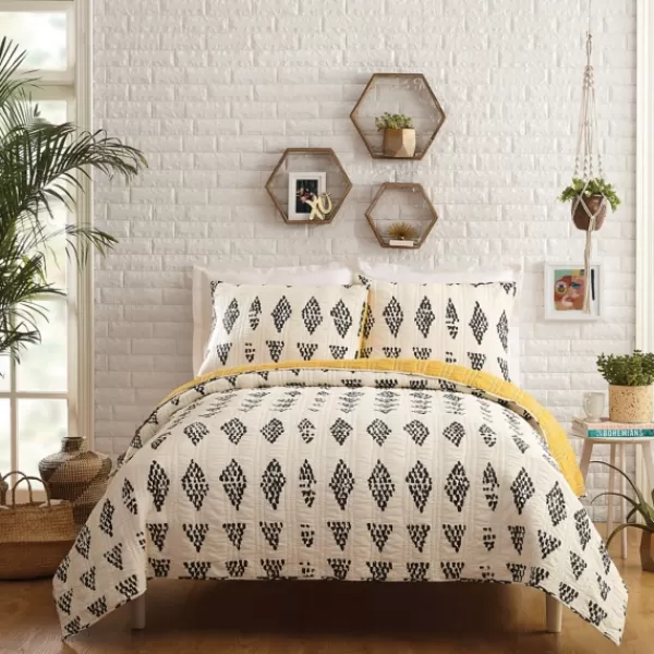 Quilts-Kirkland's Home Justina Blakeney Beaded 3-Pc. King Quilt Set Ivory/Gray/Yellow