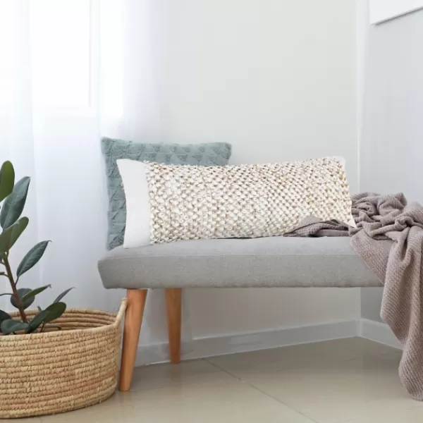 Pillows-Kirkland's Home Jute Hand Knotted Lumbar Pillow White