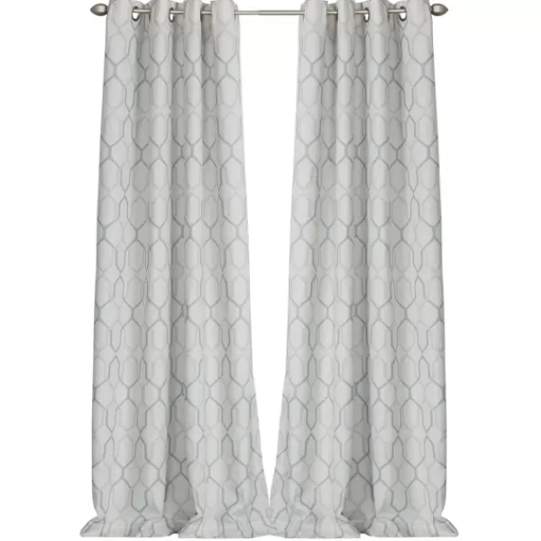 Curtains & Drapes-Kirkland's Home Kale Interlocked Single Curtain Panel, 84 In. Green/White