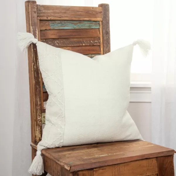 Pillows-Kirkland's Home Kantha Stitch Recycled Throw Pillow Ivory