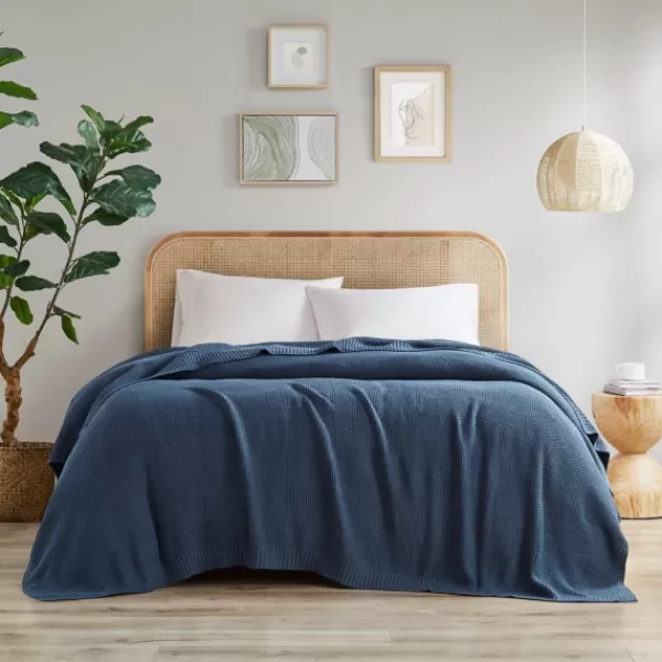 Blankets & Throws-Kirkland's Home King Rylan Knit Blanket Blue