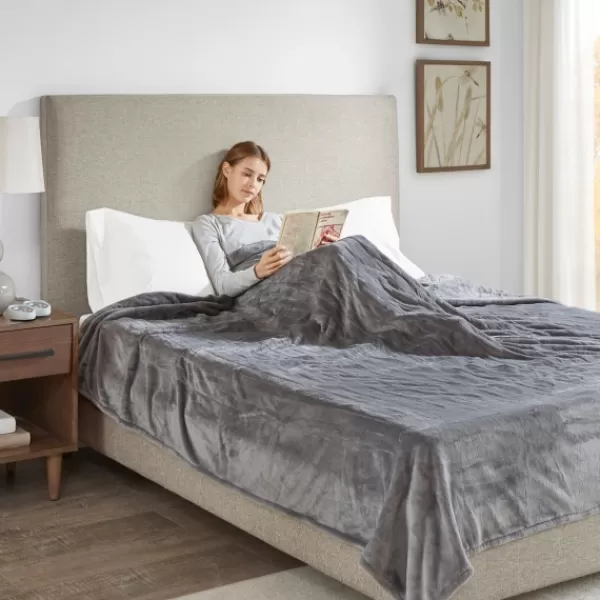 Blankets & Throws-Kirkland's Home King Ultra Soft Plush Heated Blanket Gray