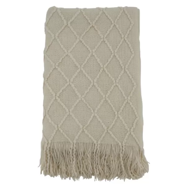 Blankets & Throws-Kirkland's Home Knitted Beige With Fringe Throw Blanket Tan