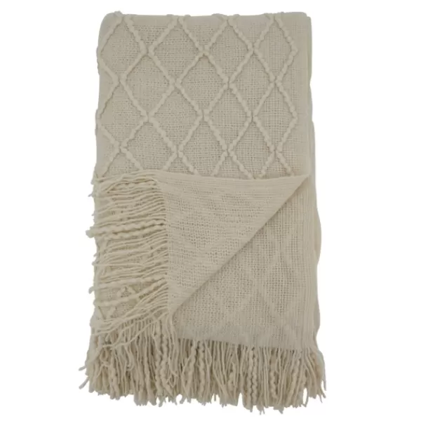 Blankets & Throws-Kirkland's Home Knitted Beige With Fringe Throw Blanket Tan