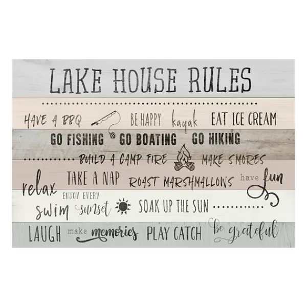 Wall Quotes & Signs-Kirkland's Home Lake House Rules Giclee Canvas Art Print Gray
