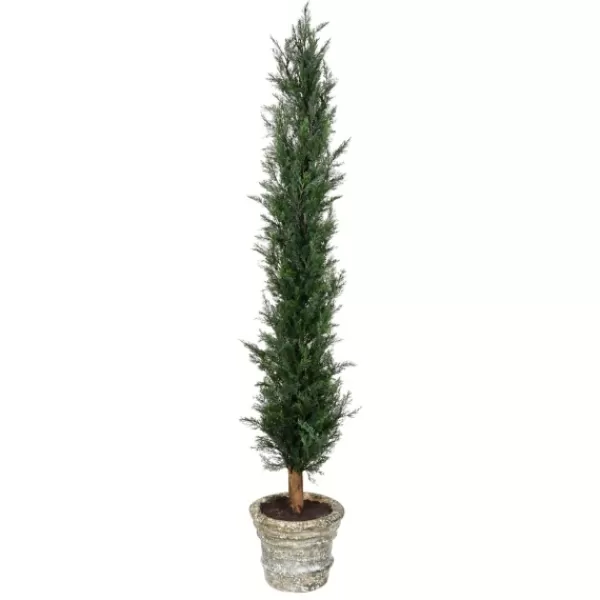 Trees & Topiaries-Kirkland's Home Large Cedar Tree In Mossy White Planter, 60 In.