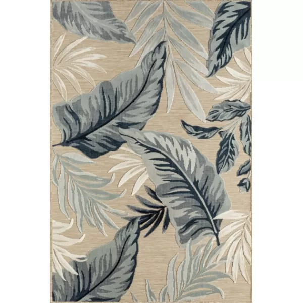 Outdoor Rugs-Kirkland's Home Large Print Tropical Leaf Outdoor Area Rug, 5X7 Tan/Green