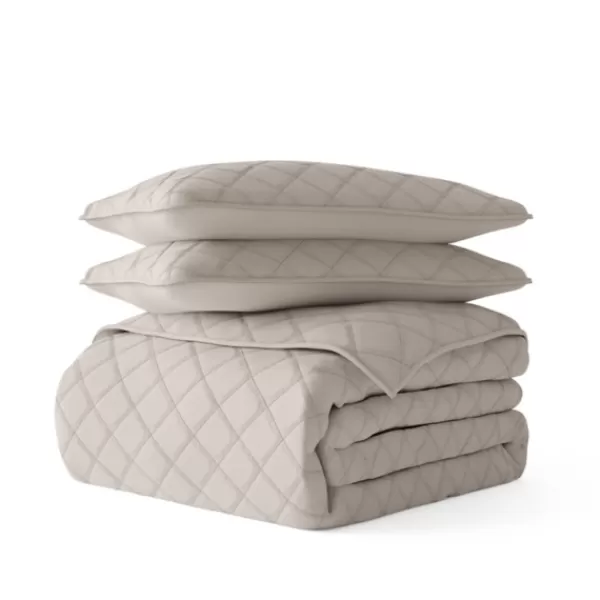 Quilts-Kirkland's Home Latte Stitched Diamond 3-Pc. King Quilt Set Tan