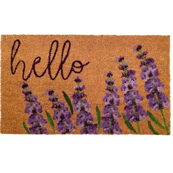 Doormats-Kirkland's Home Lavender Hello Doormat Tan/Black/Purple