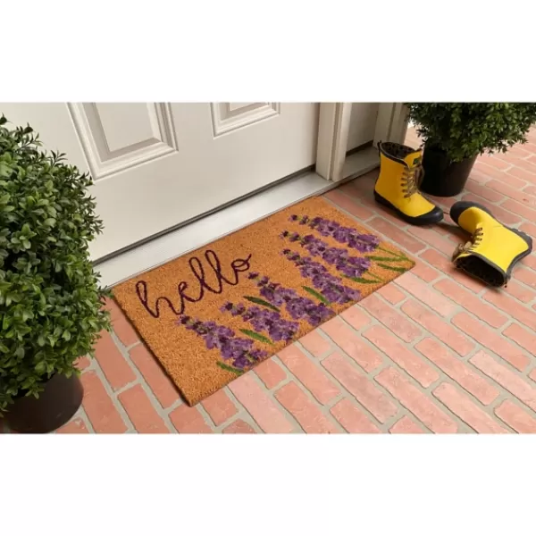Doormats-Kirkland's Home Lavender Hello Doormat Tan/Black/Purple
