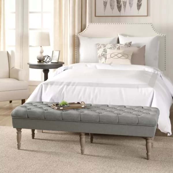 Benches & Ottomans-Kirkland's Home Layla Button Tufted Bench Gray