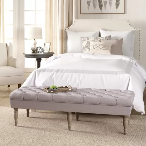 Benches & Ottomans-Kirkland's Home Layla Natural Button Tufted Bench Tan