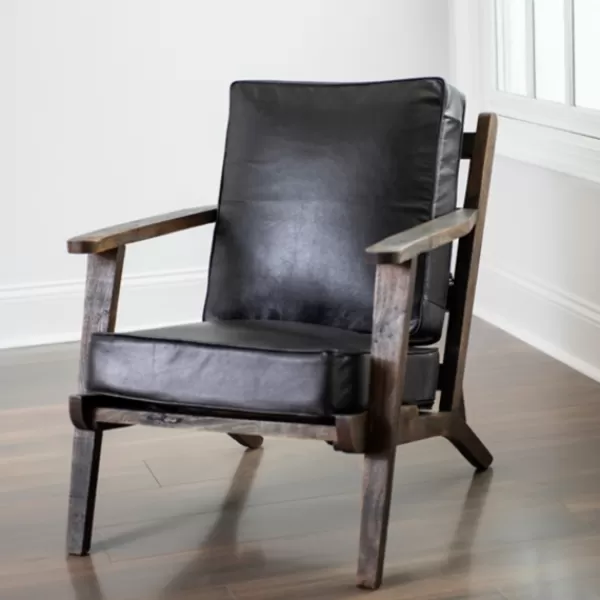 Accent Chairs-Kirkland's Home Leather And Wood Accent Chair Black