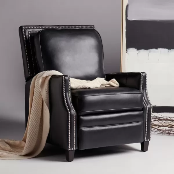 Accent Chairs-Kirkland's Home Leather Nailhead Trim Recliner Black