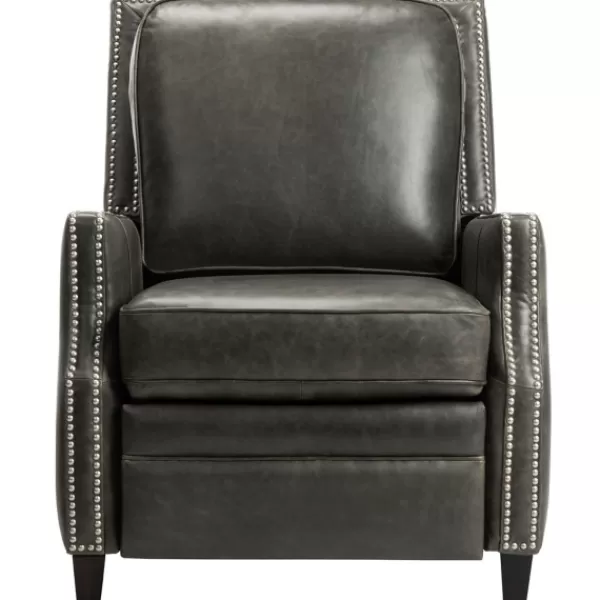 Accent Chairs-Kirkland's Home Leather Nailhead Trim Recliner Gray