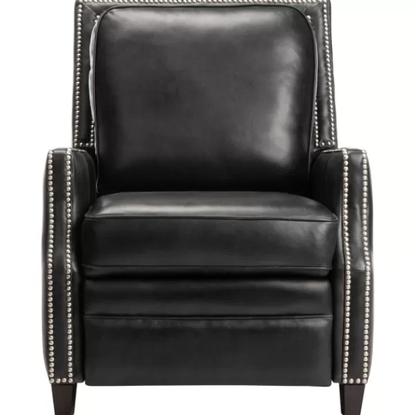 Accent Chairs-Kirkland's Home Leather Nailhead Trim Recliner Black