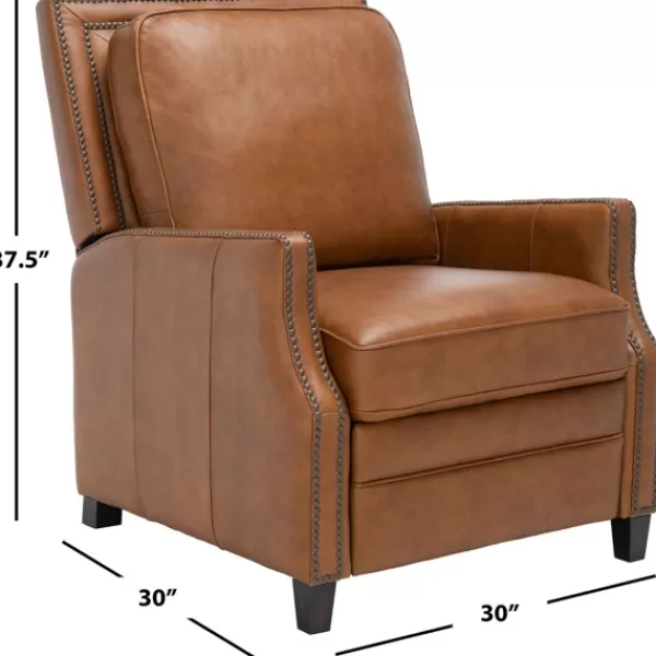 Accent Chairs-Kirkland's Home Leather Nailhead Trim Recliner Brown