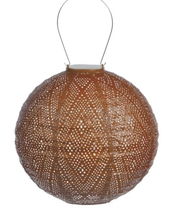 Outdoor Lighting-Kirkland's Home Led Round Copper Outdoor Hanging Lantern Orange