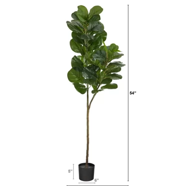 Trees & Topiaries-Kirkland's Home Lifelike Fiddle Leaf Fig In Black Planter, 4.5 Ft.