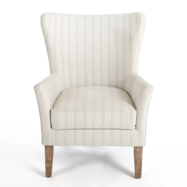 Accent Chairs-Kirkland's Home Light Blue Stripe Wingback Accent Chair White/Blue