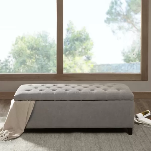 Benches & Ottomans-Kirkland's Home Light Button Tufted Storage Bench Gray