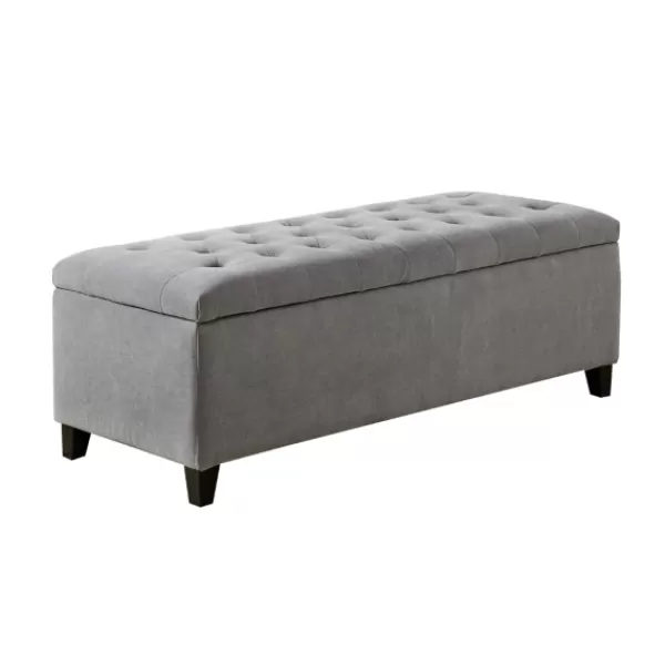 Benches & Ottomans-Kirkland's Home Light Button Tufted Storage Bench Gray