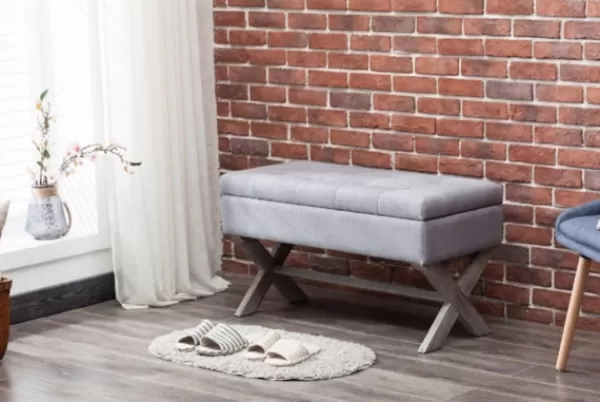Benches & Ottomans-Kirkland's Home Light Button Tufted Storage Cross Leg Bench Gray