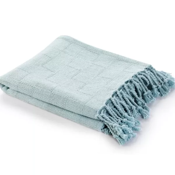 Blankets & Throws-Kirkland's Home Light Checkered Weave Fringe Throw Blue