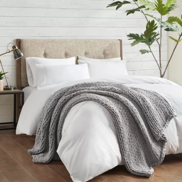 Blankets & Throws-Kirkland's Home Light Chunky Double Knit Cozy Throw Gray