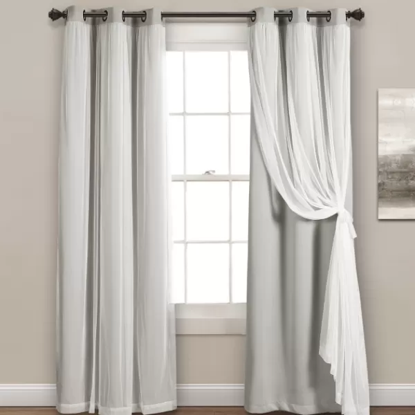Curtains & Drapes-Kirkland's Home Light Curtain Panel Set With Overlay, 108 In. Gray