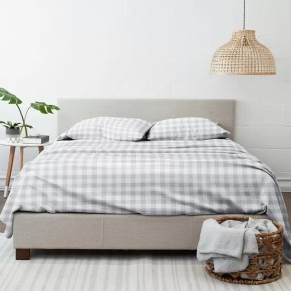 Bed Sheets-Kirkland's Home Light Gray Country Plaid 4-Pc. King Bed Sheet Set Gray/White