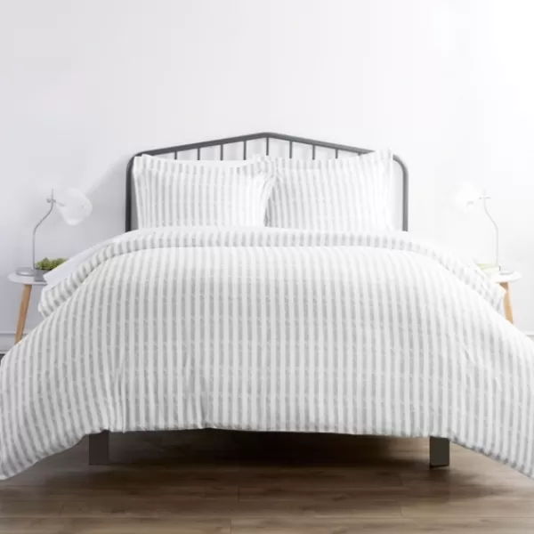 Duvets-Kirkland's Home Light Gray Stripes 3-Pc. Queen Duvet Cover Set Gray/White