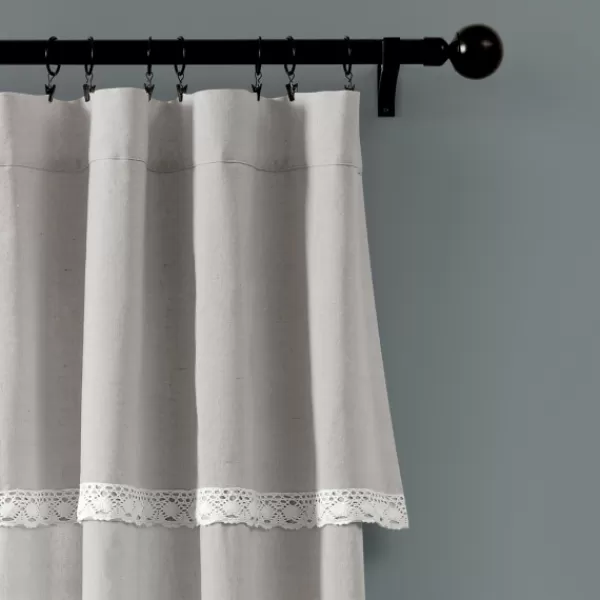 Curtains & Drapes-Kirkland's Home Light Linen Lace Curtain Panel Set, 84 In. Gray