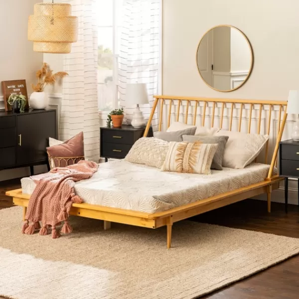 Beds & Headboards-Kirkland's Home Light Oak Modern Spindle Wooden Queen Bed Tan