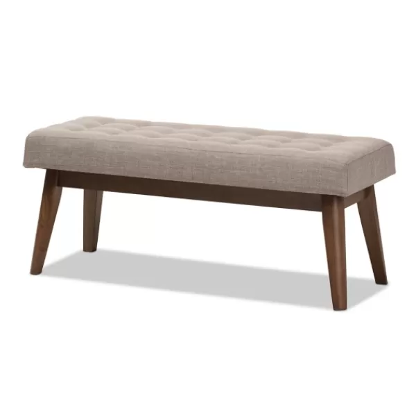 Benches & Ottomans-Kirkland's Home Light Tufted Walnut Wood Bench Gray