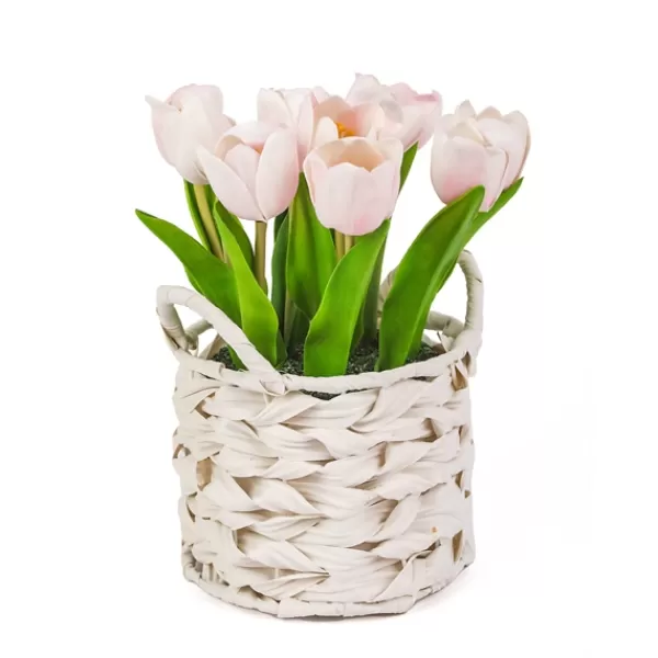 Arrangements & Greenery-Kirkland's Home Light Tulip Arrangement In Basket Pink